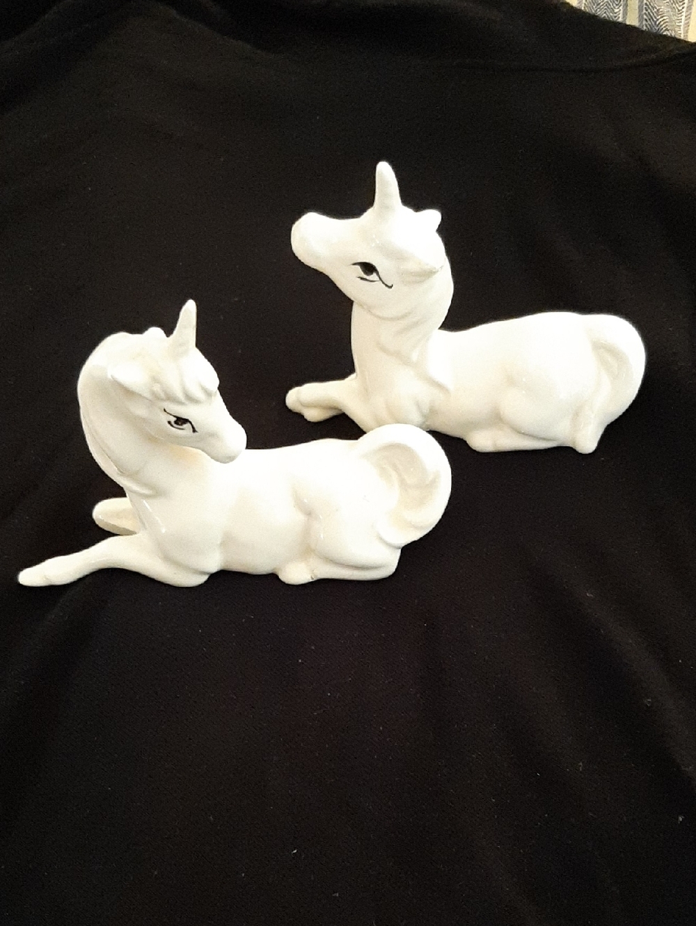 White Ceramic Unicorn Figurines - Pair